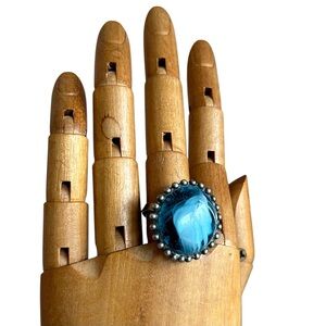 Vintage Sterling Blue Glass Marble Ring